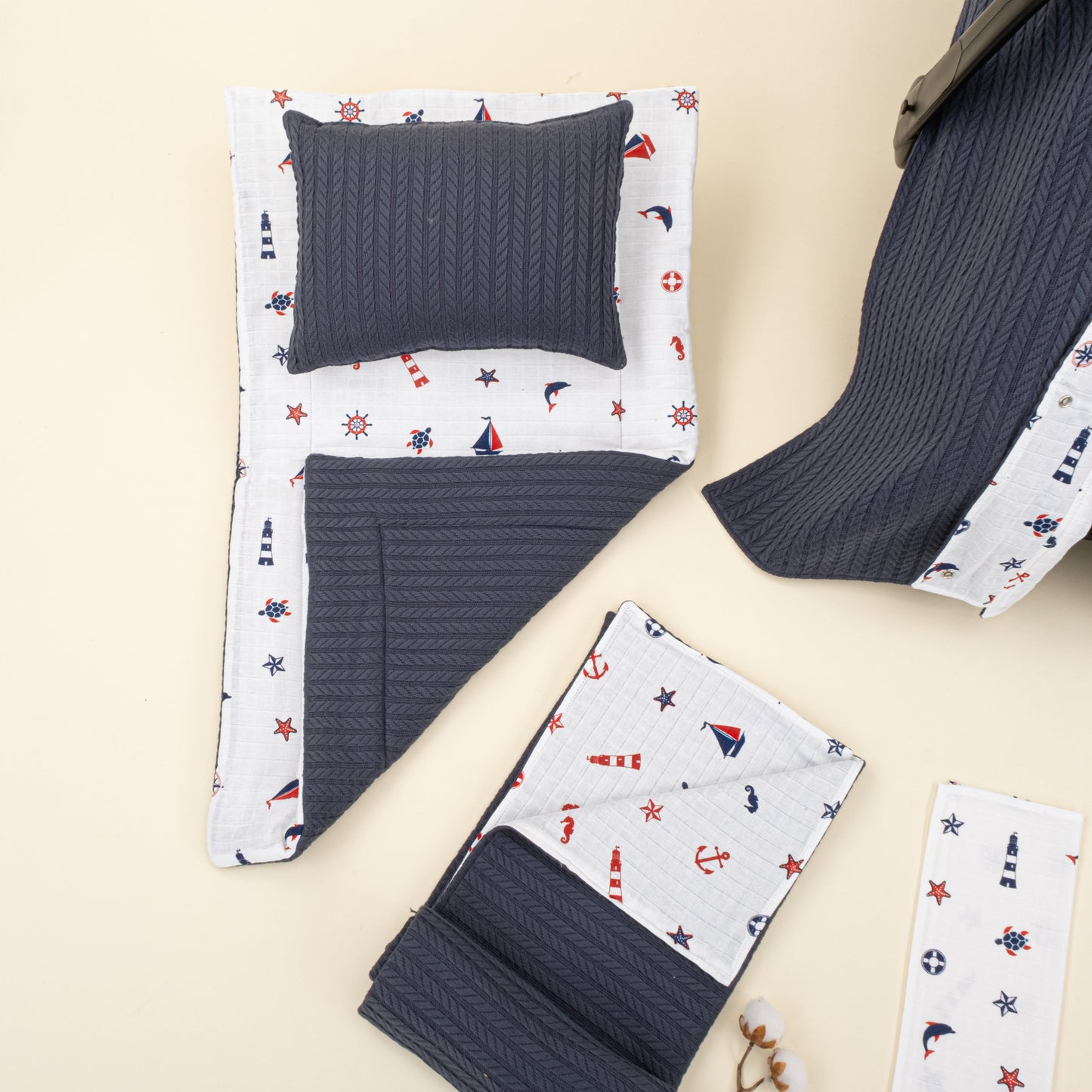 11 Piece - Newborn Sets - Double Sided - Winter - Lacivert Örgü - Bahriyeli