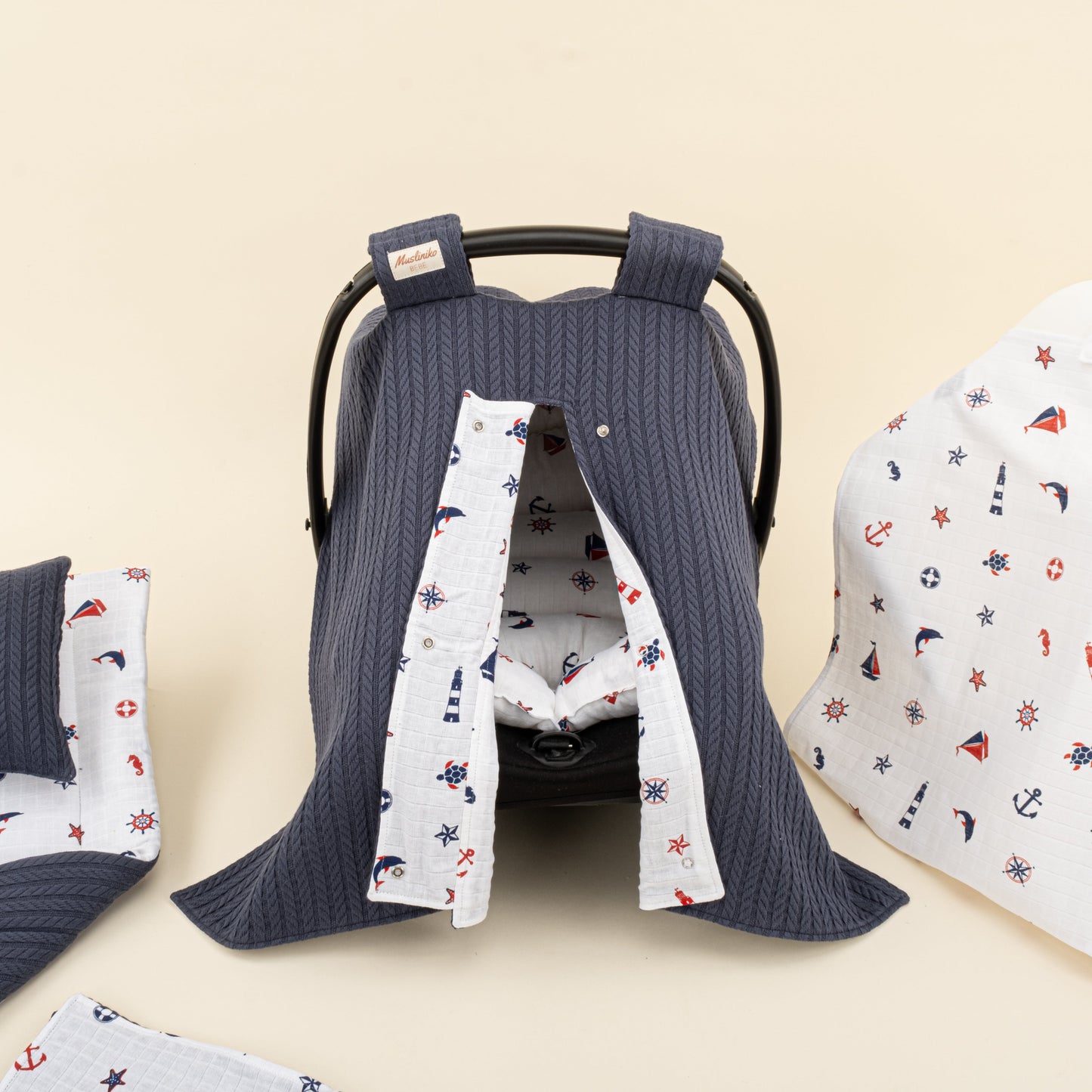 11 Piece - Newborn Sets - Double Sided - Winter - Lacivert Örgü - Bahriyeli