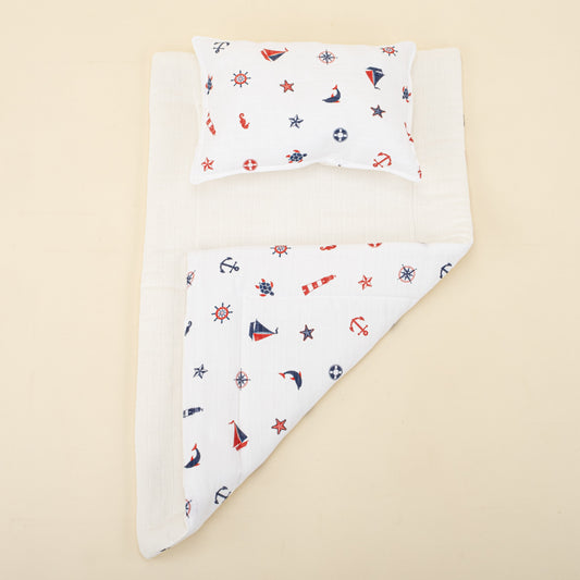 Double Sided Changing Pad and Pillow - Krem Muslin - Bahriyeli