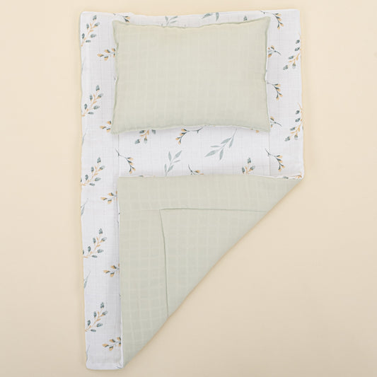 Double Sided Changing Pad and Pillow - Açık Yeşil Muslün - Yapraklar