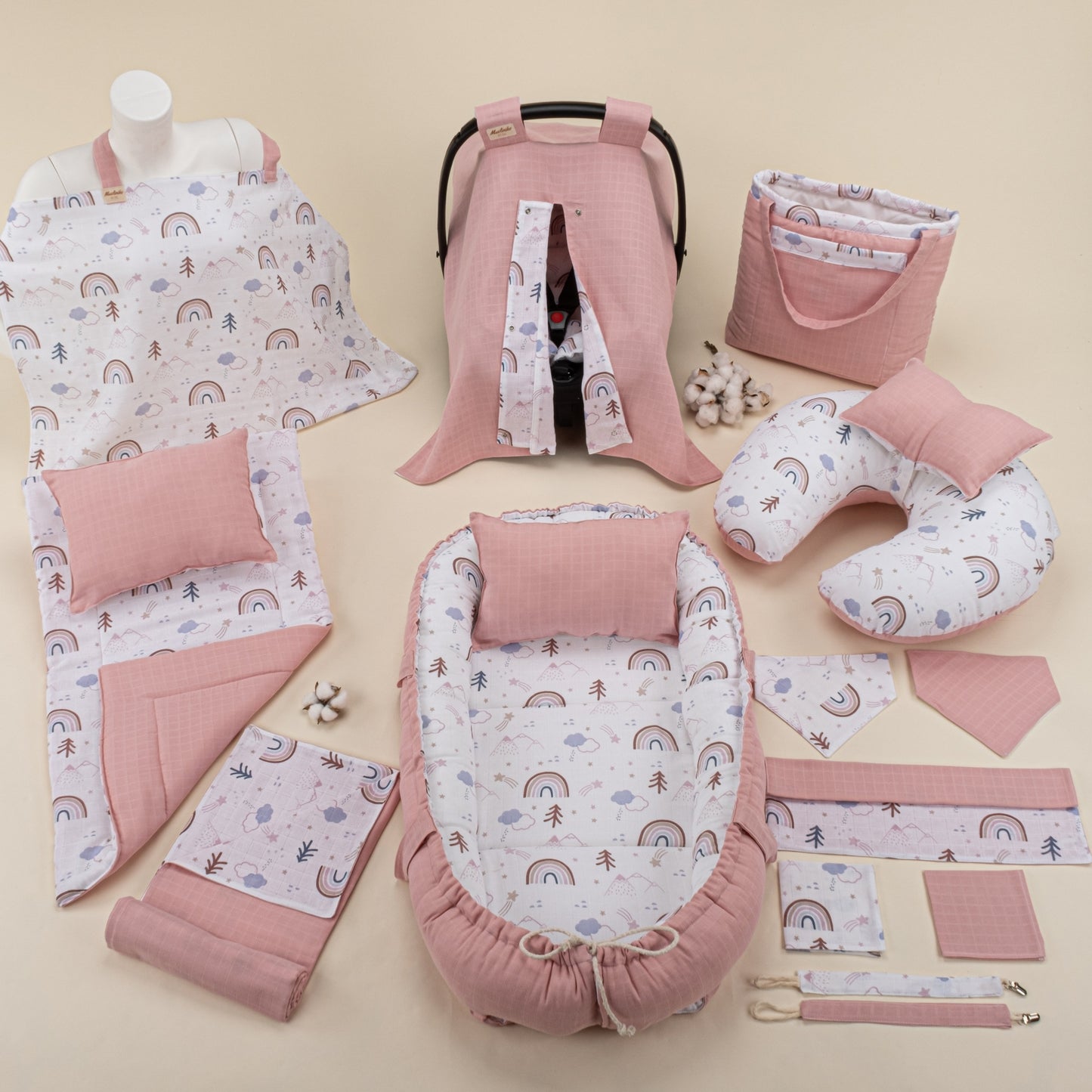 18 Piece Full Set - Double Sided - Pudra Muslin - Pastel Gökkuşağı