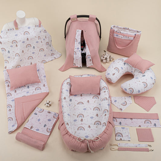 18 Piece Full Set - Double Sided - Pudra Muslin - Pastel Gökkuşağı