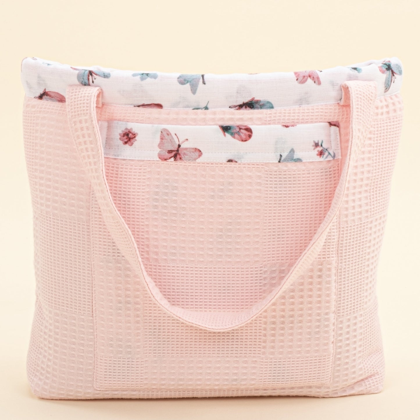 Baby Care Bag - Pembe Waffle - Kelebekler
