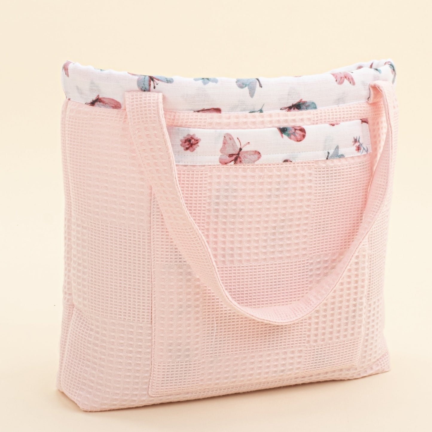 Baby Care Bag - Pembe Waffle - Kelebekler