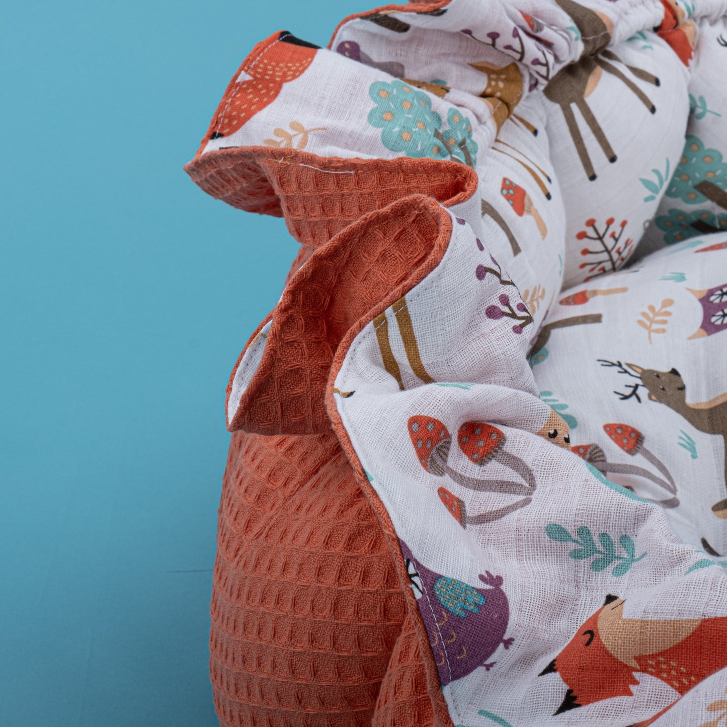 Round Babynest - Çift Taraflı - Turuncu Petek - Orman