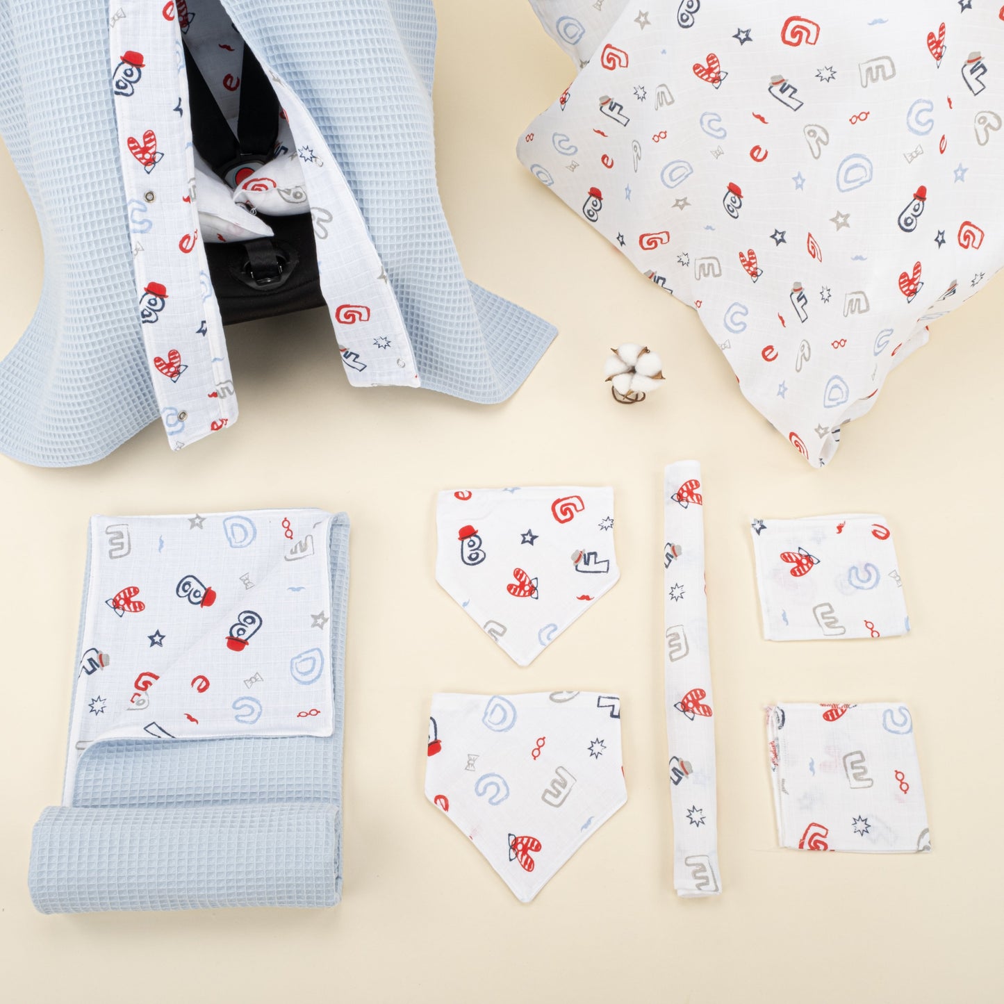 9 Piece - Newborn Sets - Double Sided - Winter - Bebe Mavi Petek - Harfli