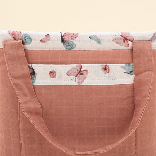 Baby Care Bag - Gül Kurusu Muslin - Kelebekler