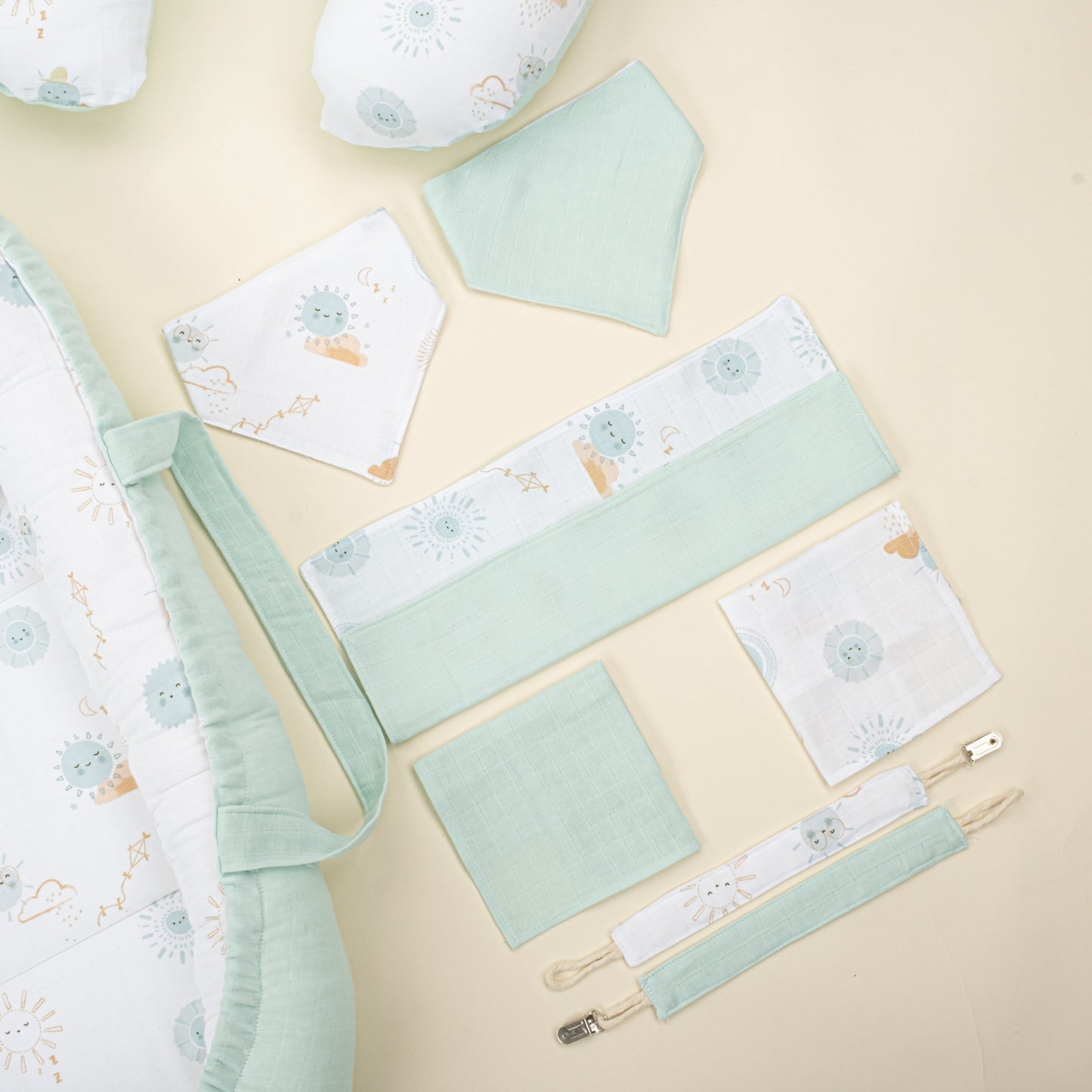 18 Piece Full Set - Double Sided - Su Yeşili Muslin - Su Yeşili Güneş