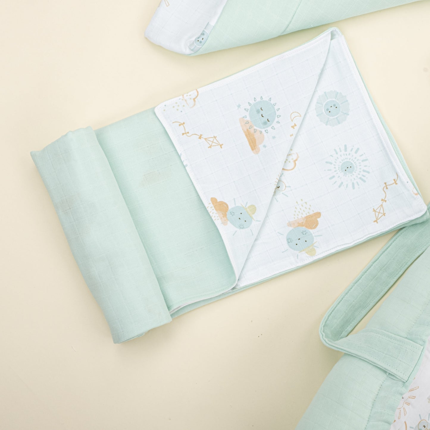 18 Piece Full Set - Double Sided - Su Yeşili Muslin - Su Yeşili Güneş