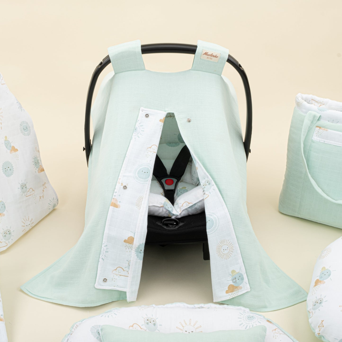 18 Piece Full Set - Double Sided - Su Yeşili Muslin - Su Yeşili Güneş