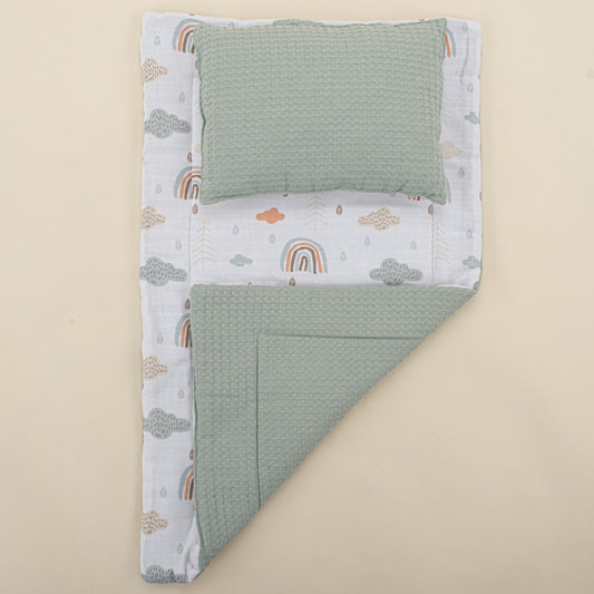 Double Sided Changing Pad and Pillow - Yeşil Petek - Yeşil Gökkuşağı