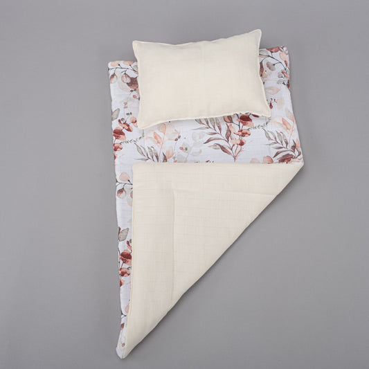 Double Sided Changing Pad and Pillow - Krem Muslin - Sonbahar Yaprakları
