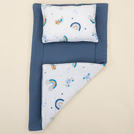 Double Sided Changing Pad and Pillow - İndigo Petek - Mavi Gökkuşağı