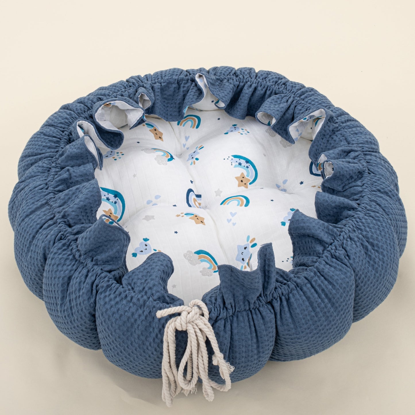 Round Babynest - Çift Taraflı - İndigo Petek - Mavi Gökkuşağı