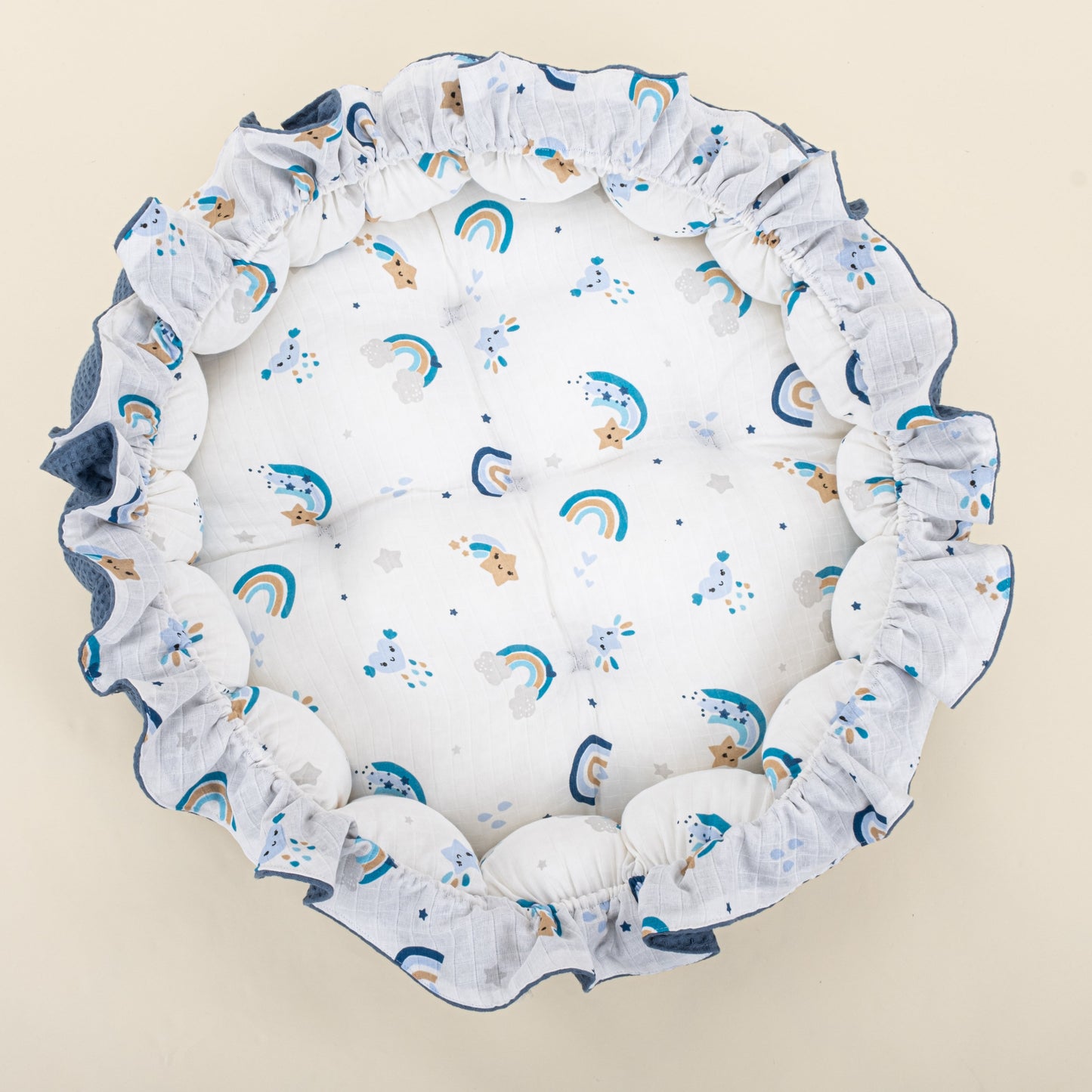 Round Babynest - Çift Taraflı - İndigo Petek - Mavi Gökkuşağı
