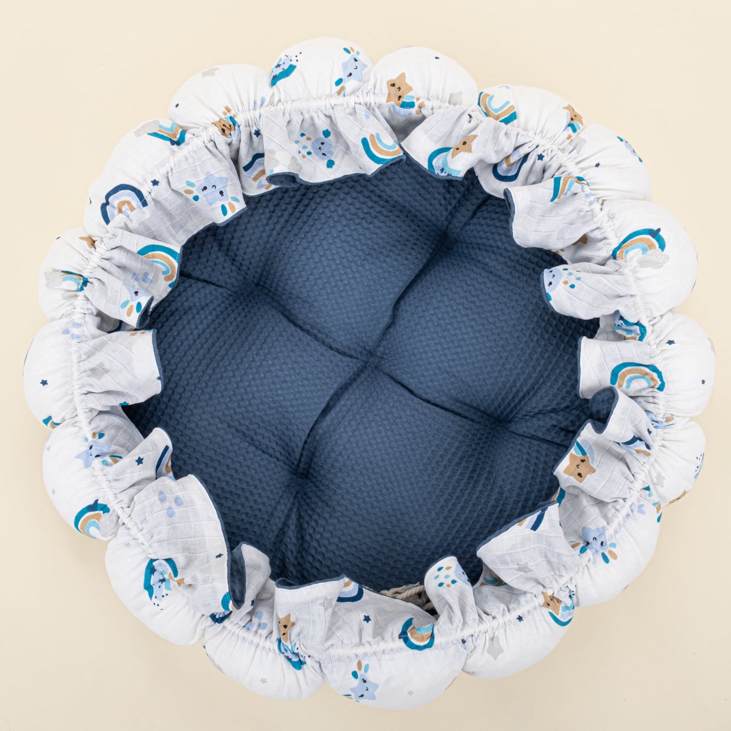 Round Babynest - Çift Taraflı - İndigo Petek - Mavi Gökkuşağı
