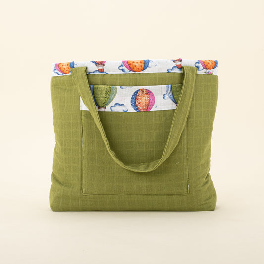 Baby Care Bag - Fıstık Yeşili Muslin - Uçan Balonlar