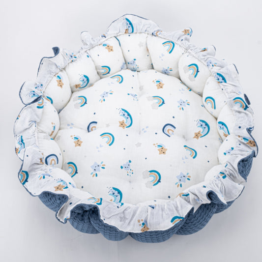 Round Babynest - Çift Taraflı - İndigo Havuz - Mavi Gökkuşağı