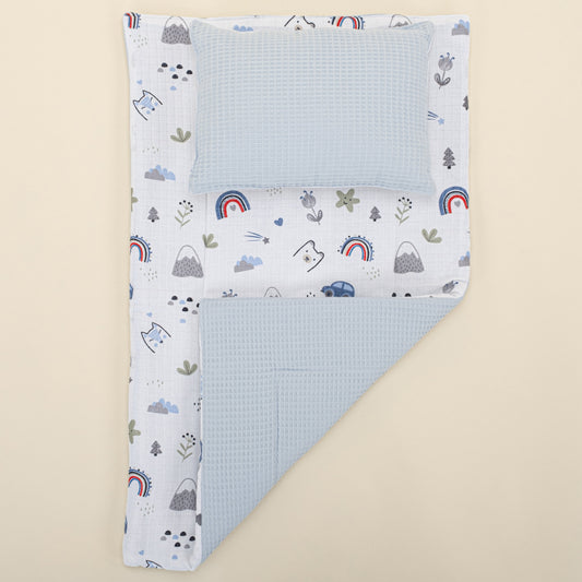 Double Sided Changing Pad and Pillow - Bebe Mavi Petek - Mavi Kedi