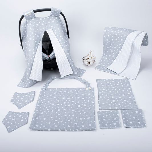 9 Piece - Newborn Sets - Winter - White Honeycomb - Gray Little Stars