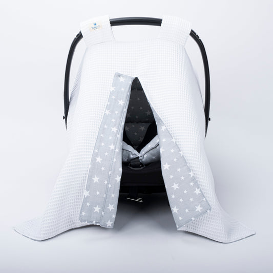 Stroller Cover Set - Double Side - White Honeycomb - Gray Little Stars