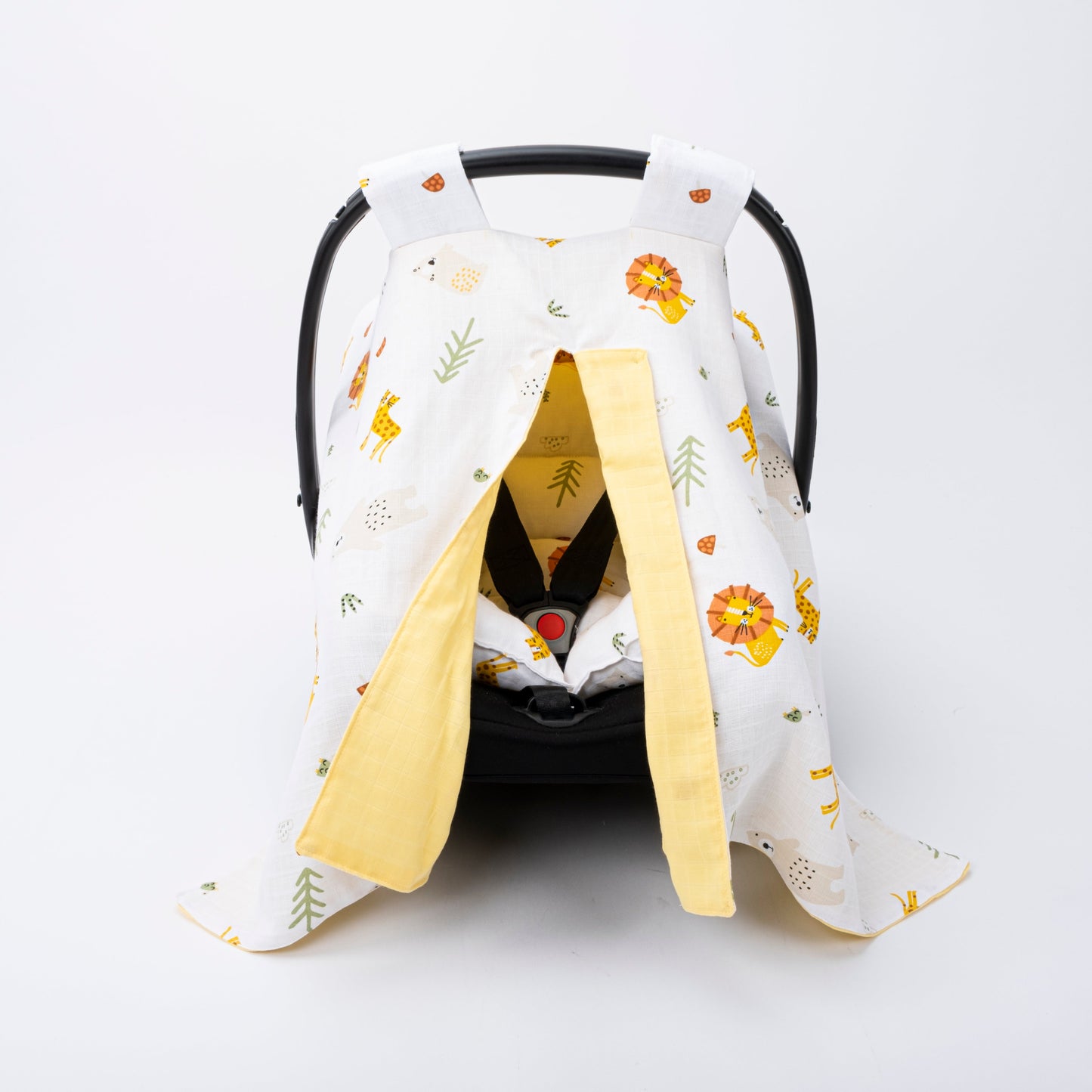 Stroller Cover Set - Double Side - Yellow Muslin - Lion
