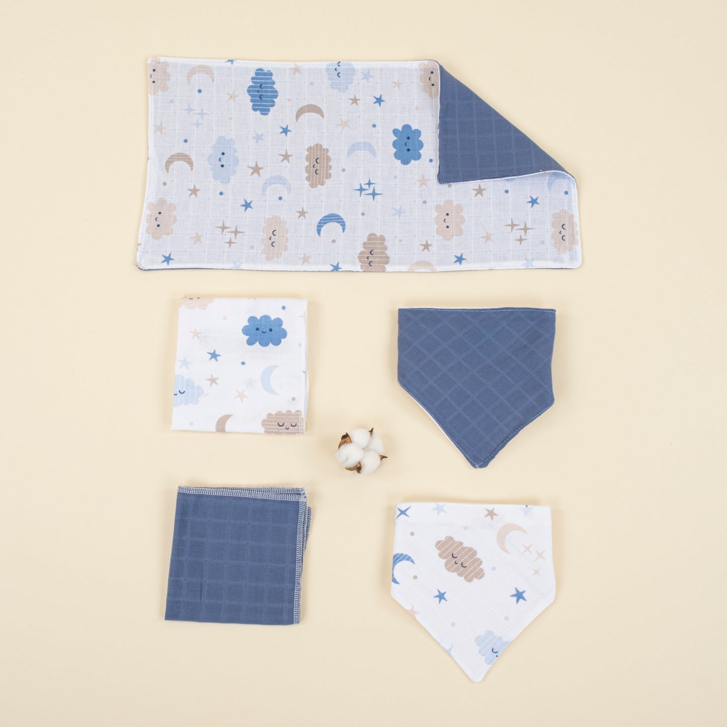 10 Pieces - Newborn Sets - Seasonal Collection - Indigo Muslin Blue Cloud
