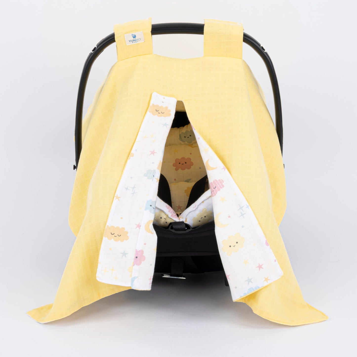 Stroller Cover Set - Double Side - Yellow Muslin - Yellow Cloud