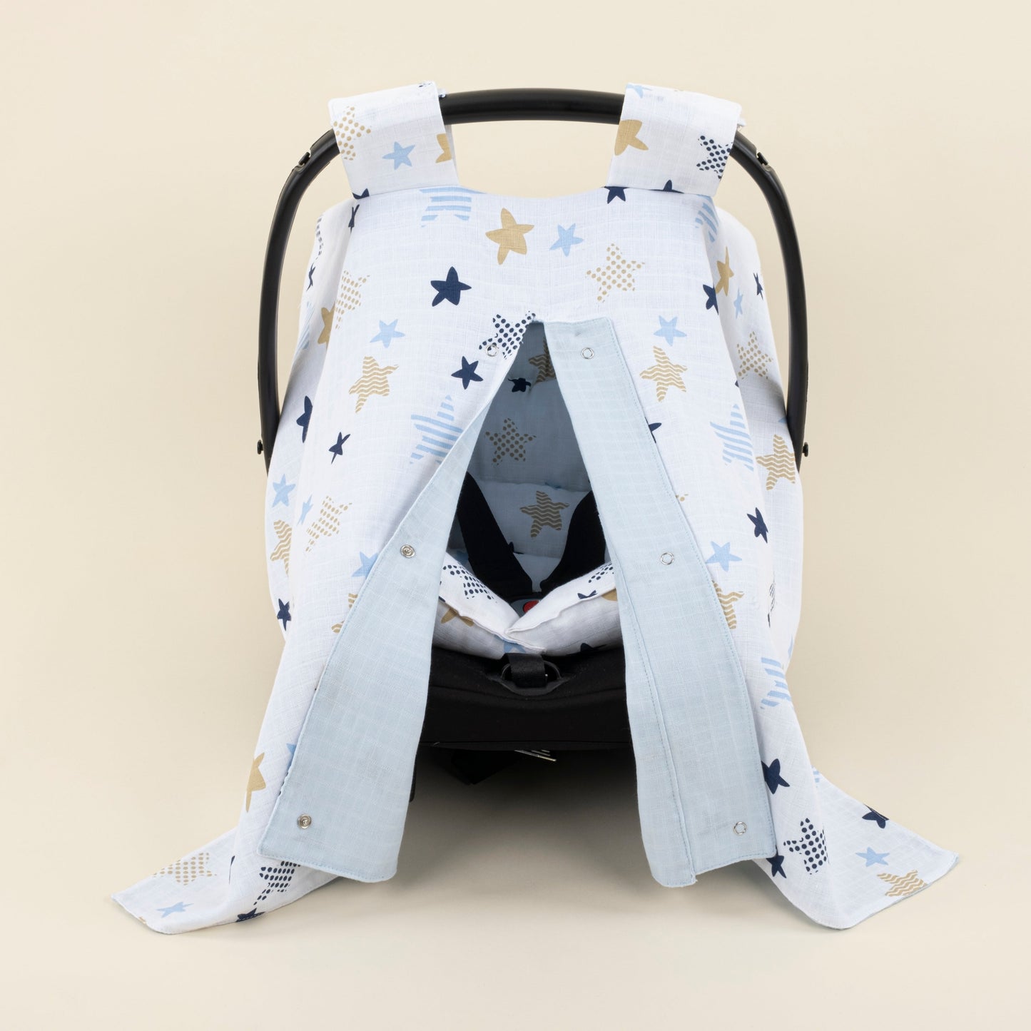 Stroller Cover Set - Double Side - Baby Blue Muslin - Blue Stars
