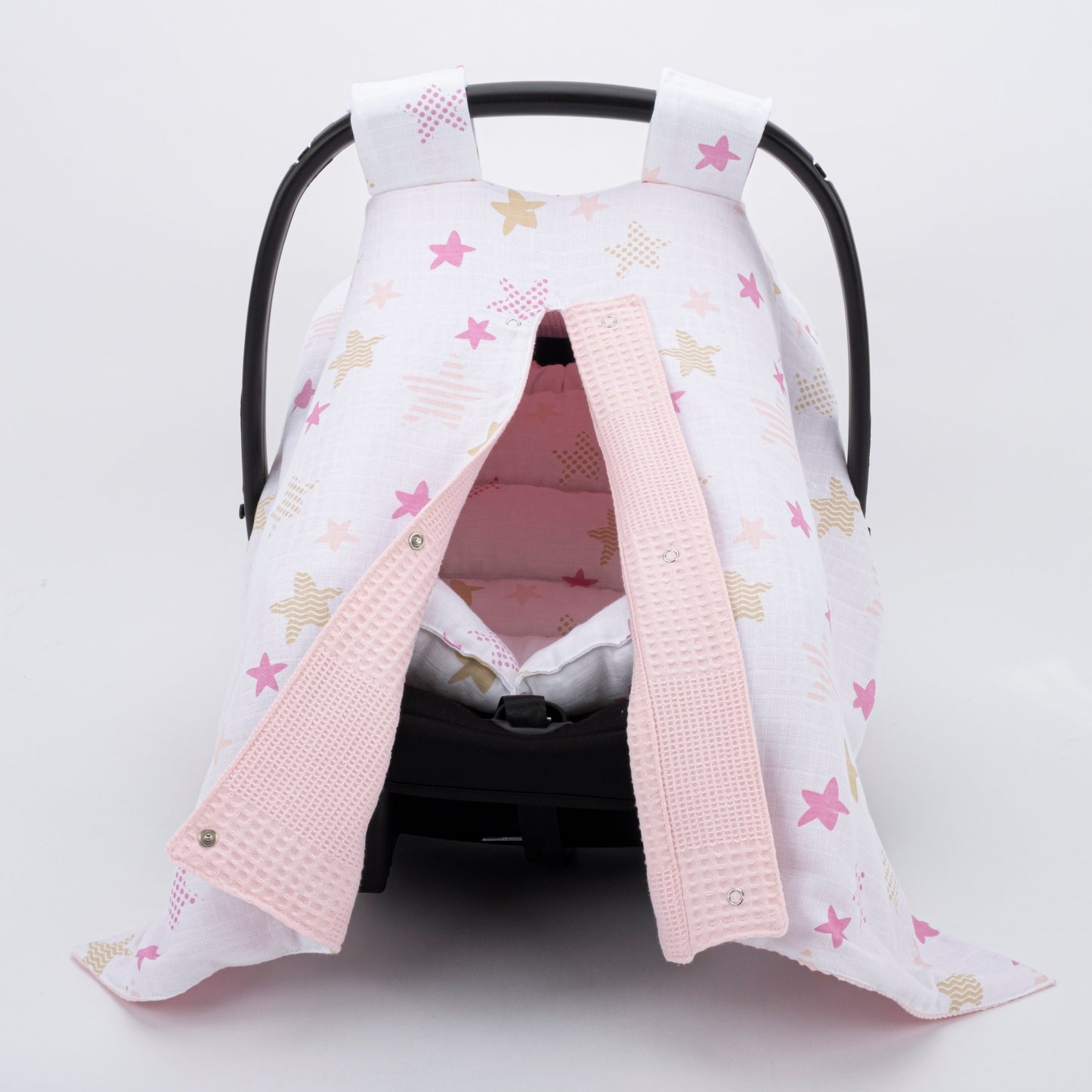 Stroller Cover Set - Double Side - Pink Waffles - Pink Stars