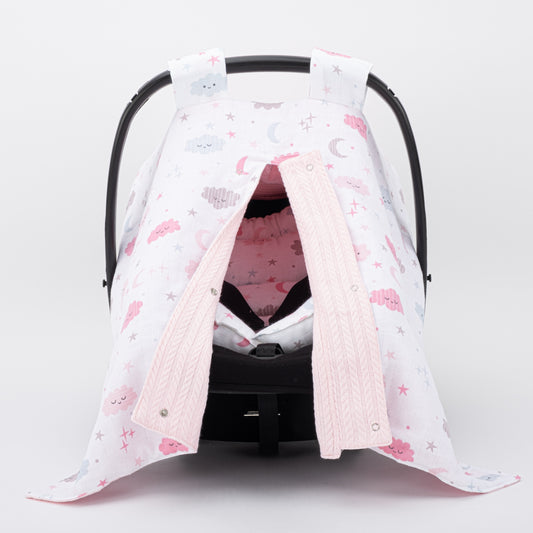 Stroller Cover Set - Double Side - Pink Knitting - Pink Cloud