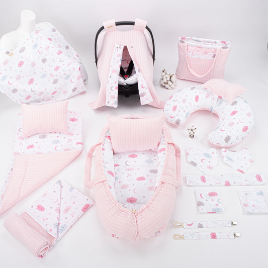 15 Piece Full Set - Newborn Sets - Pink Knitting - Pink Cloud