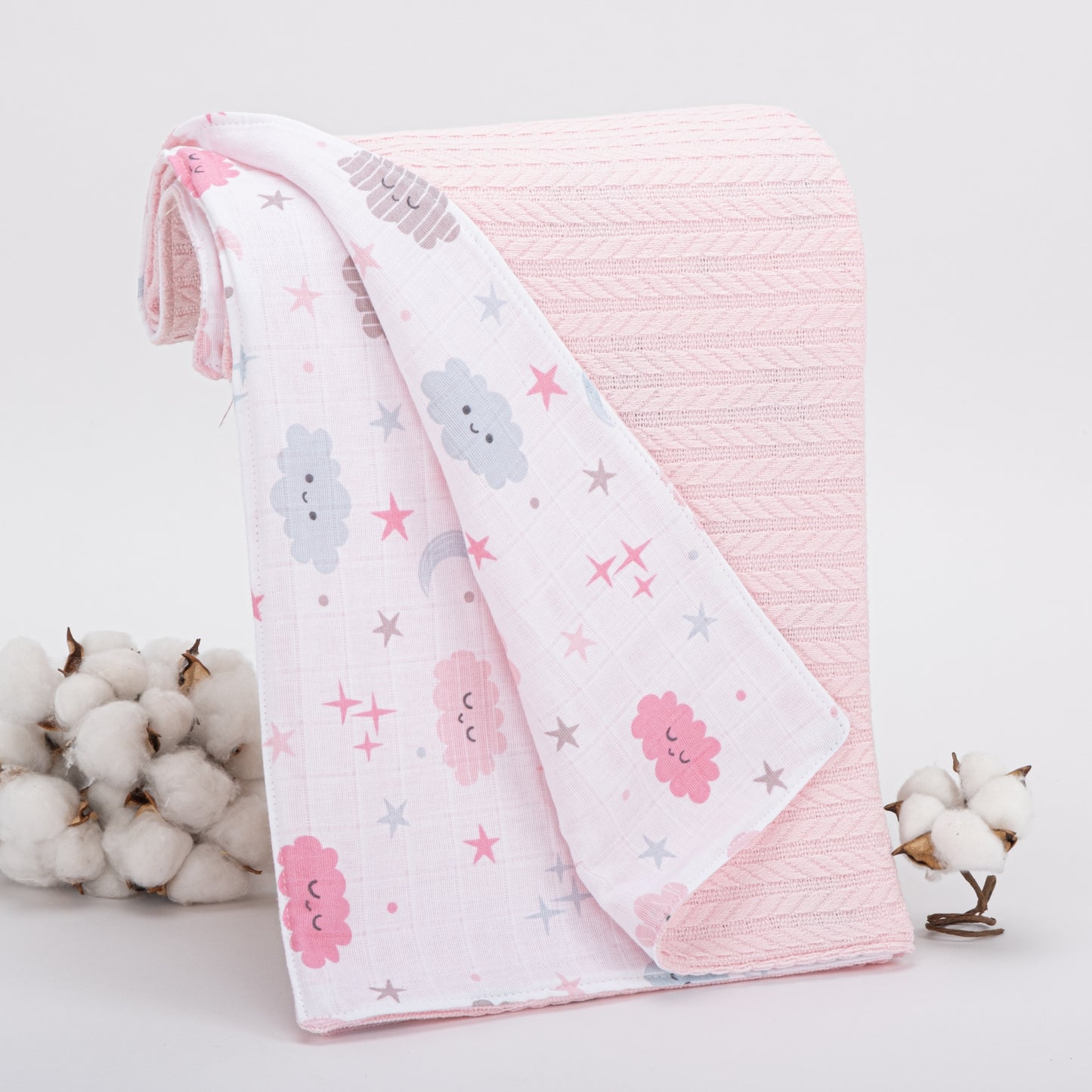 Pique Blanket - Double Side - Pink Knitting - Pink Cloud