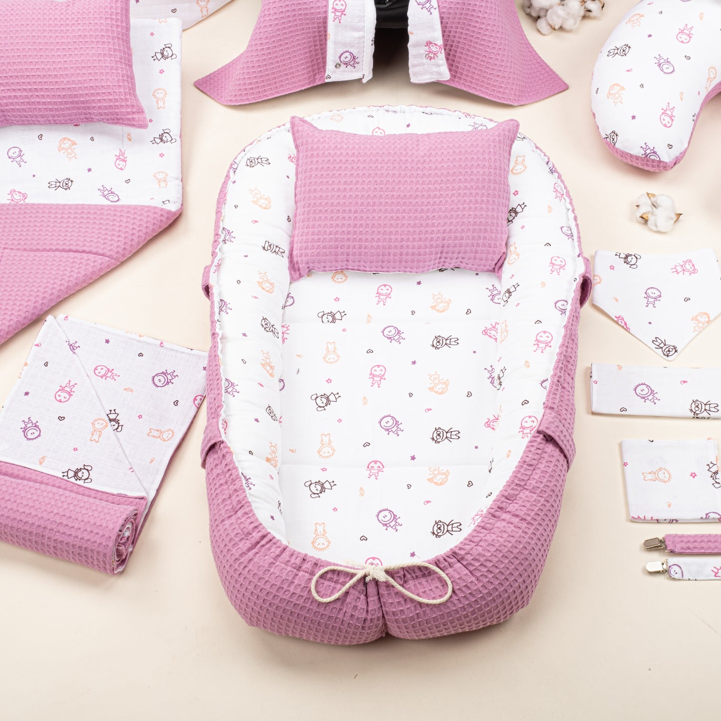 15 Piece Full Set - Newborn Sets - Plum Honeycomb - Pink Stick Dolls