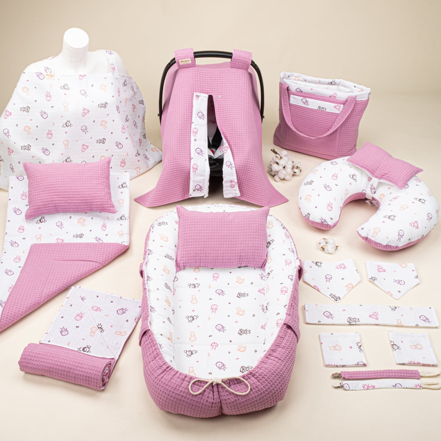 15 Piece Full Set - Newborn Sets - Plum Honeycomb - Pink Stick Dolls