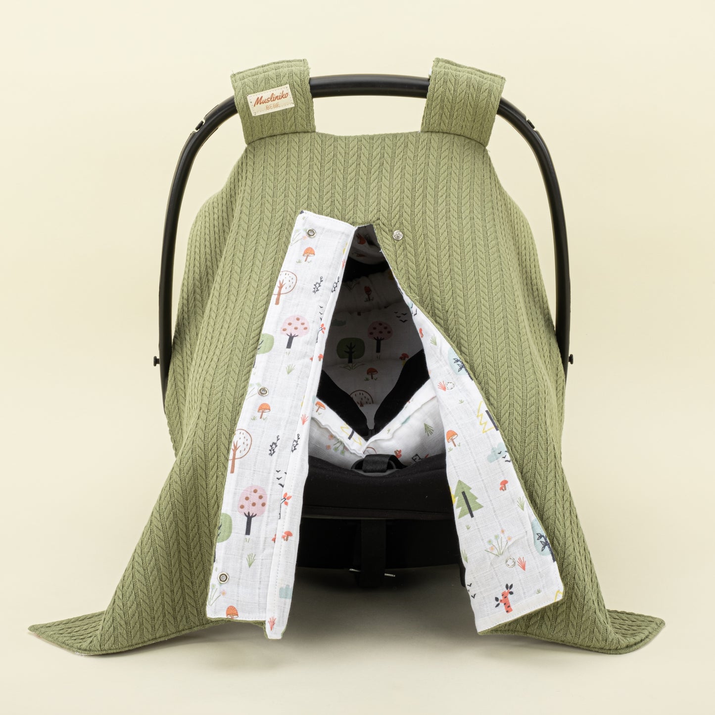 Stroller Cover Set - Double Side - Green Braid - Trees