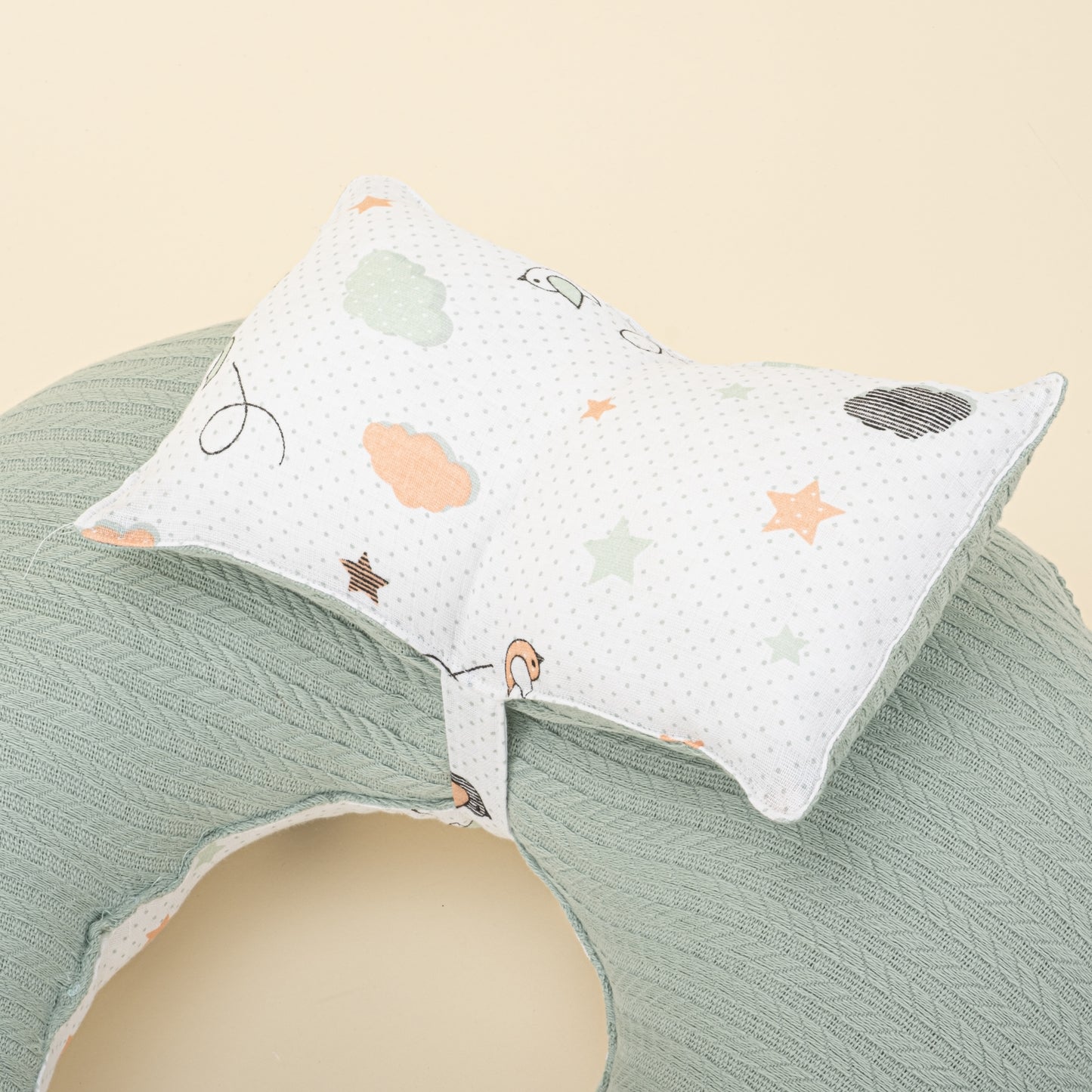 Breastfeeding Pillow - Light Green Knit - Birds