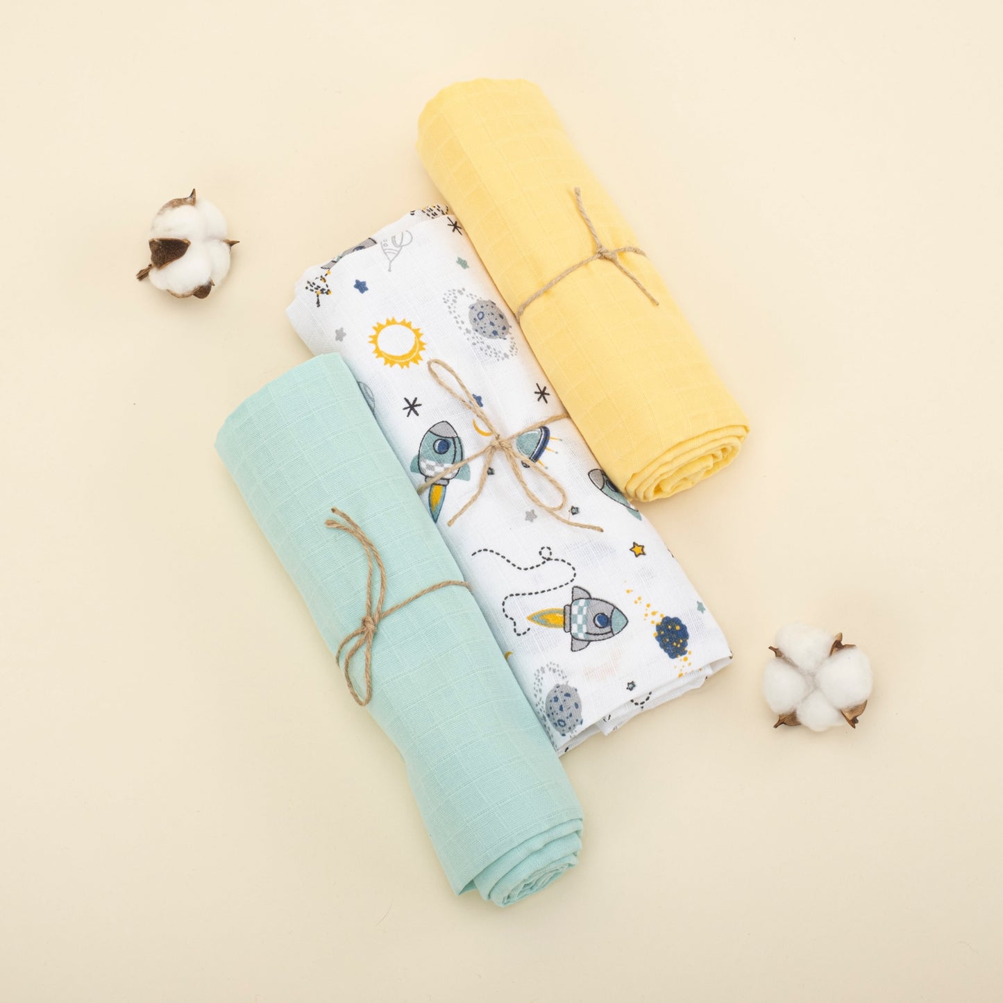 3 Piece Muslin Cover Set - Green / Space / Yellow