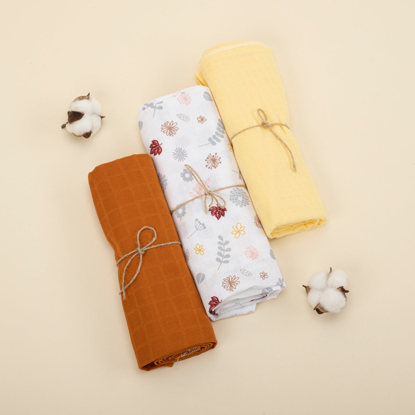 3 Piece Muslin Cover Set - Tile / Spring Flower / Yellow