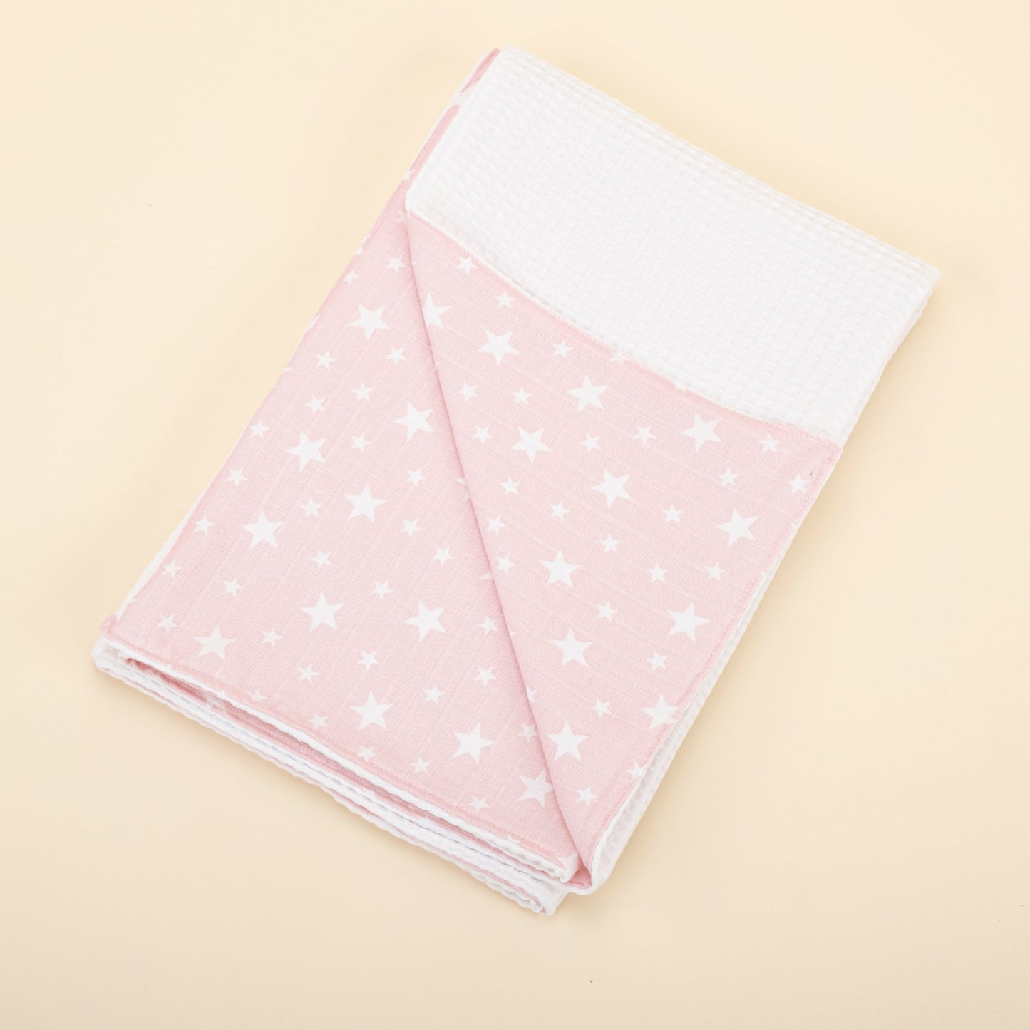 Pique Blanket - Double Side - White Honeycomb - Pink Little Stars