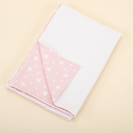 Pique Blanket - Double Side - White Honeycomb - Pink Little Stars