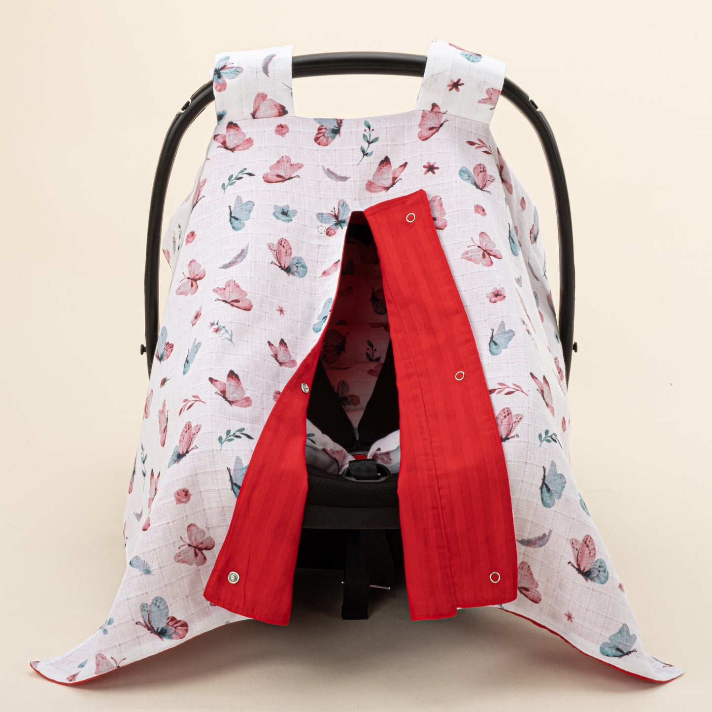 Stroller Cover Set - Double Side - Red Satin - Butterfly