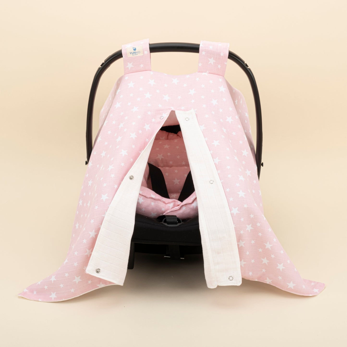 Stroller Cover Set - Double Side - White Muslin - Pink Little Stars