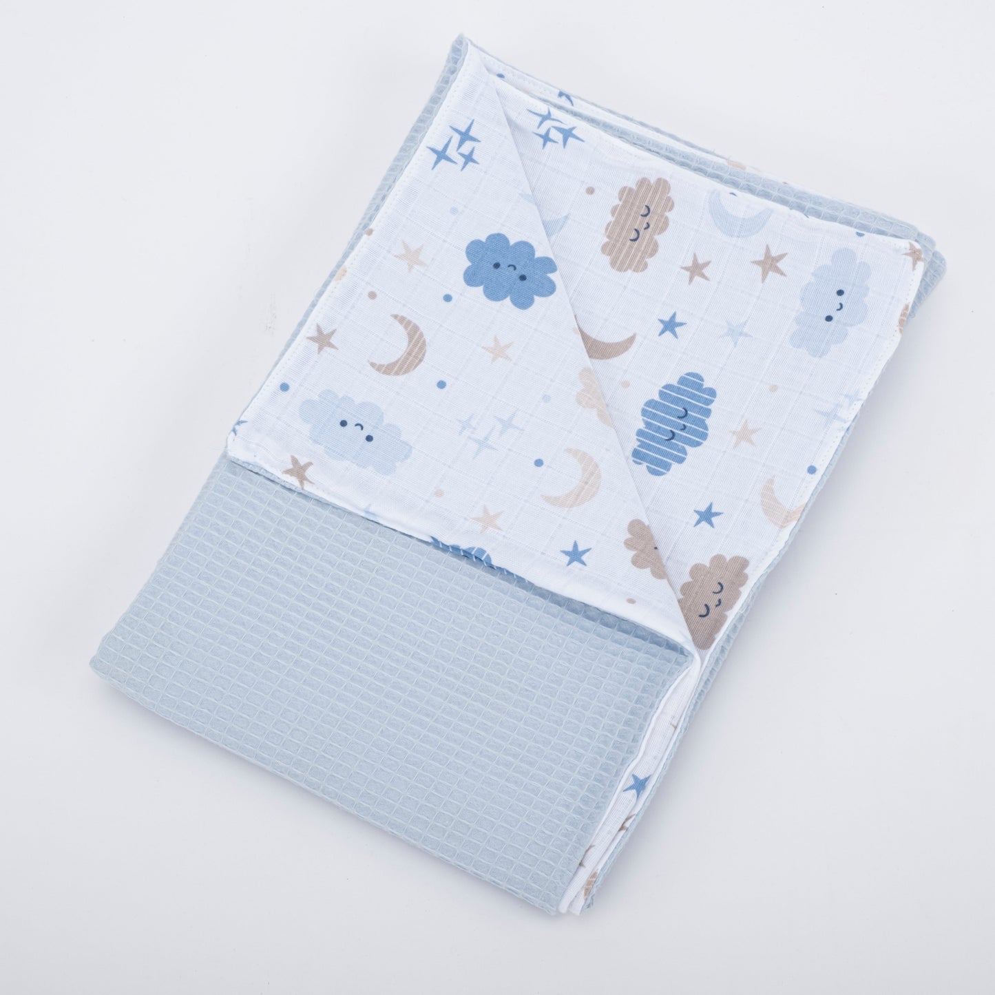Pique Blanket - Double Side - Blue Honeycomb - Blue Cloud