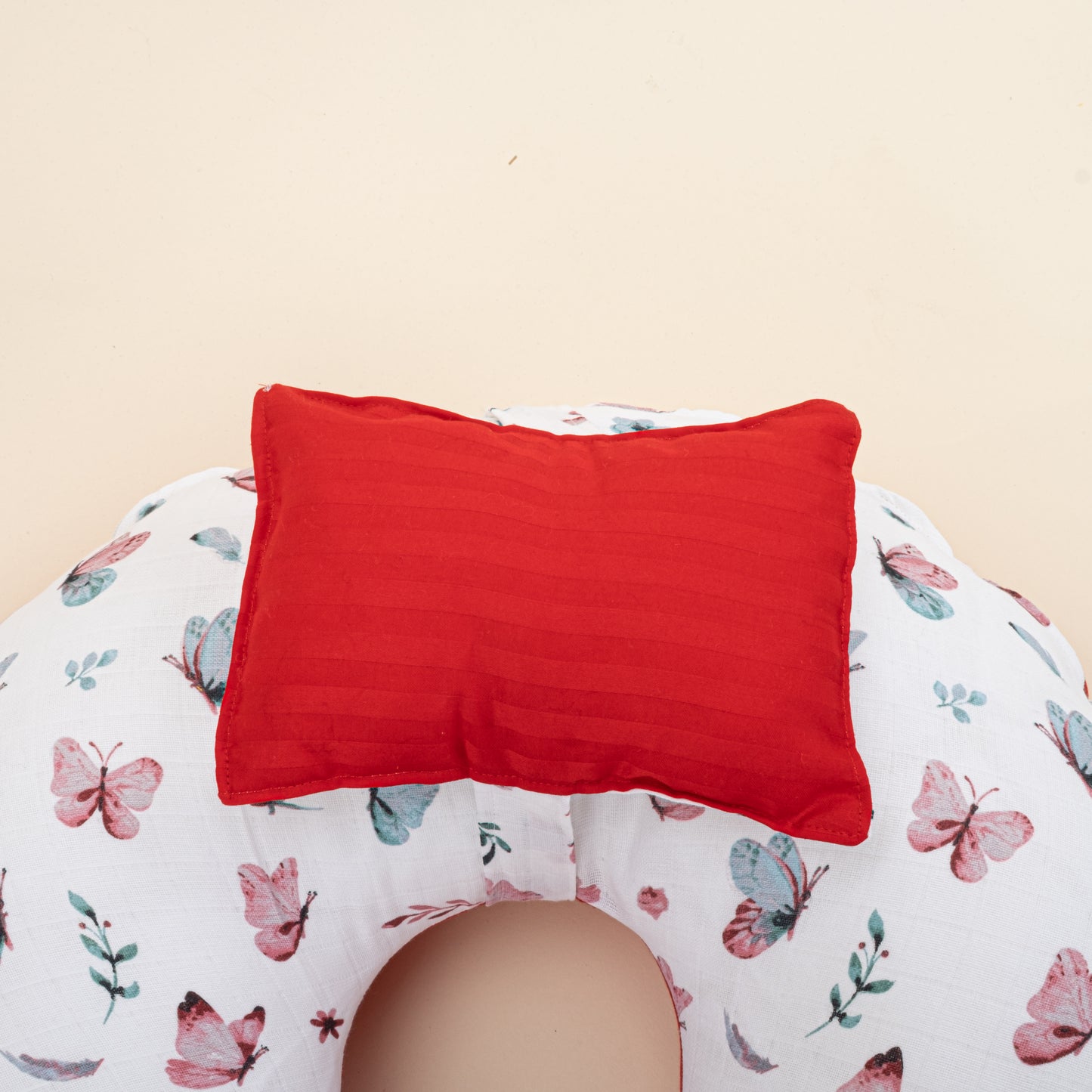 Breastfeeding Pillow - Red Satin - Butterfly