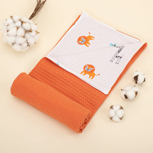 Pique Blanket - Double Side - Orange Honeycomb - Elephants