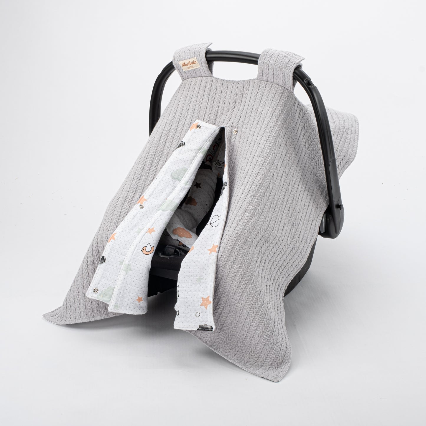 Stroller Cover Set - Double Side - Gray Knit - Bird