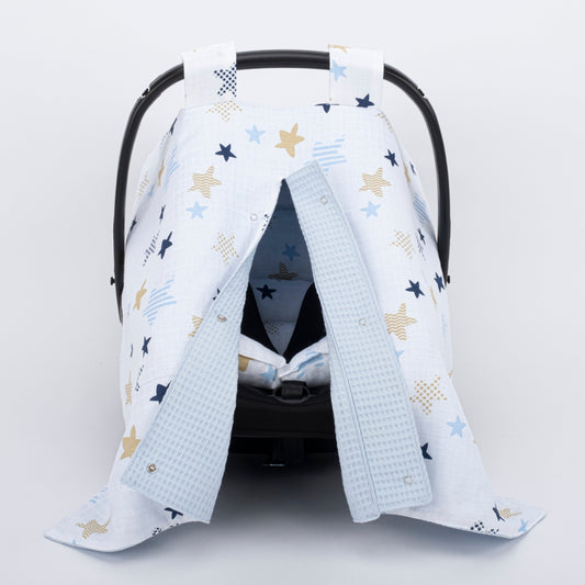 Stroller Cover Set - Double Side - Blue Honeycomb - Blue Star