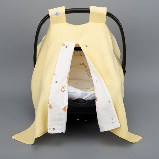 Stroller Cover Set - Double Side - Yellow Muslin - Sun
