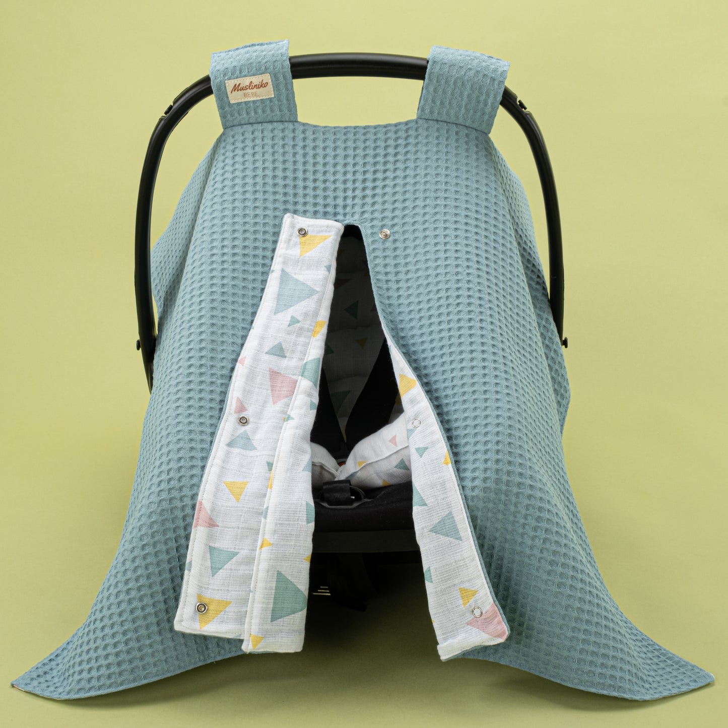 Stroller Cover Set - Double Side - Petrol Blue Honeycomb - Colored Triangles